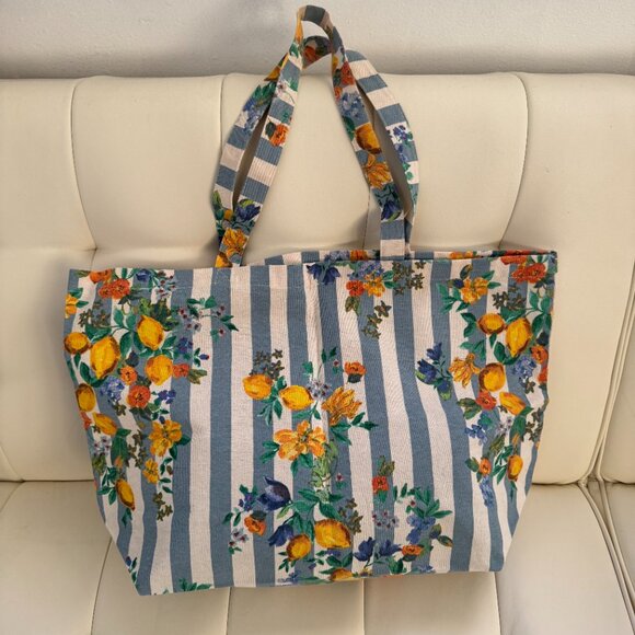 Sezane x Momoni limited edition floral tile print tote bag, green blue, NWOT - Picture 6 of 7